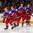 TORONTO, CANADA - JANUARY 4: Russia's Alexander Sharov #23 celebrates with teammates after a third period goal against Sweden during semifinal action at the 2015 IIHF World Junior Championship. (Photo by Andre Ringuette/HHOF-IIHF Images)